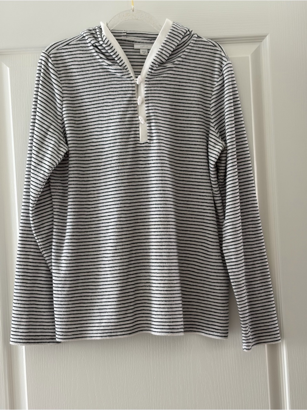 J Jill Terry Hooded black and white striped top